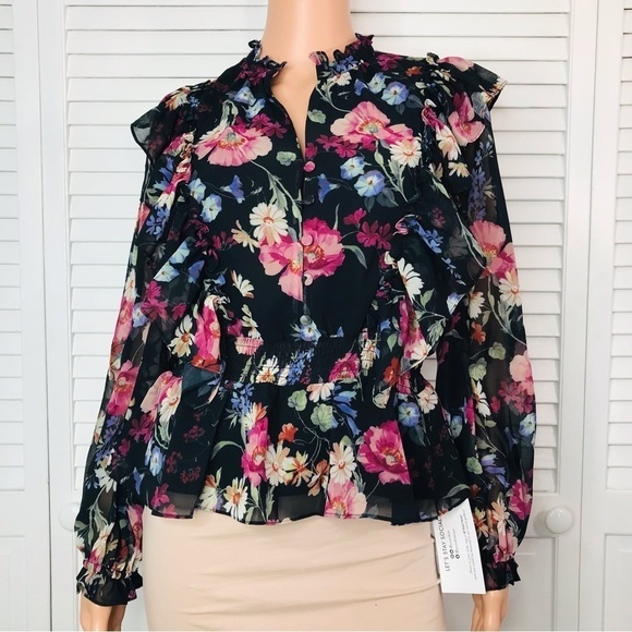 YUMK KIM Berkeley Sunshine Clover Black Floral Blouse Size XS - Picture 2 of 11